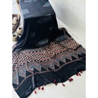 Ajrakh Black - Modal Silk Dhup...