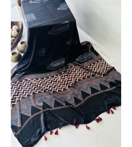 Ajrakh Black - Modal Silk Dhupatta