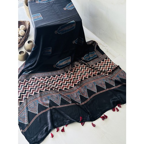 Ajrakh Black - Modal Silk Dhupatta