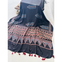Ajrakh Black - Modal Silk Dhup...