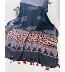 Ajrakh Black - Modal Silk Dhupatta
