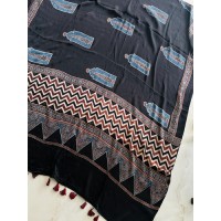Ajrakh Black - Modal Silk Dhup...