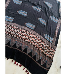 Ajrakh Black - Modal Silk Dhupatta