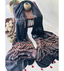 Ajrakh Black - Modal Silk Dhupatta