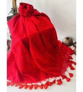 Red Chumki - Mul Cotton Saree