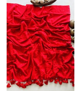 Red Chumki - Mul Cotton Saree