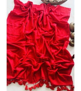 Red Chumki - Mul Cotton Saree