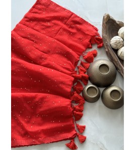 Red Chumki - Mul Cotton Saree