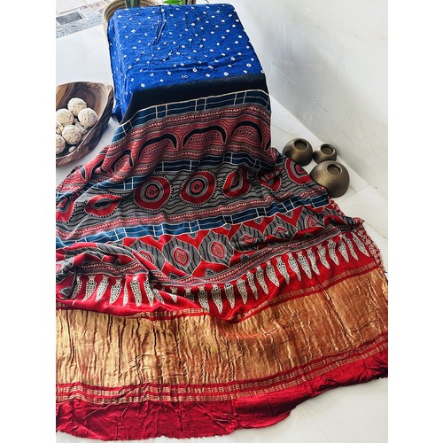 Pure Bandhini Blue - Modal Silk Saree