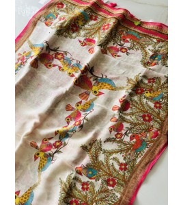 Birds of Paradise Pure Linen Saree-Pure Linen Saree