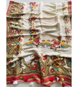 Birds of Paradise Pure Linen Saree-Pure Linen Saree