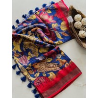 Ink Kalamkari Pure Linen Saree...