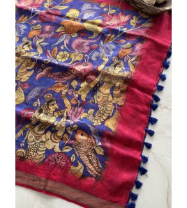 Ink Kalamkari Pure Linen Sarees