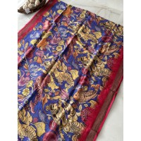 Ink Kalamkari Pure Linen Saree...