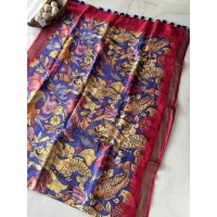 Ink Kalamkari Pure Linen Saree...