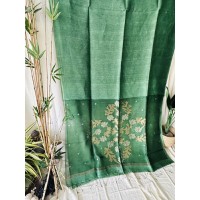 Moss Green Jamdani Linen Saree...