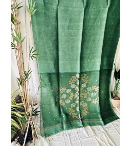 Moss Green Jamdani Linen Sarees 