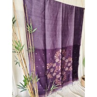 Mauve Violet Jamdani Linen Sar...