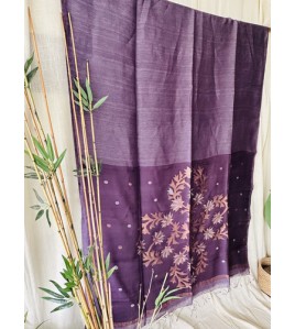 Mauve Violet Jamdani Linen Sarees