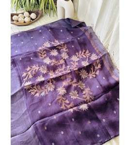Mauve Violet Jamdani Linen Sarees
