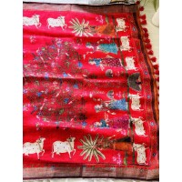 Kalamkari Kamadenu Red Pure Li...