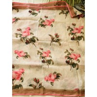 French Rose Pure Linen Saree...