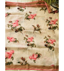 French Rose Pure Linen Saree