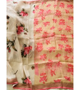 French Rose Pure Linen Saree