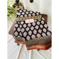 Black Floral Motif - Silk Cott... Black Floral Motif - Silk Cott...