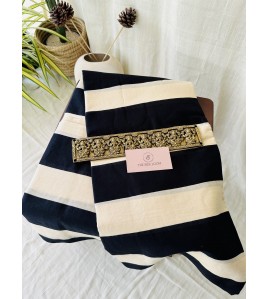 Striped Black and creme - Mul Cotton Saree