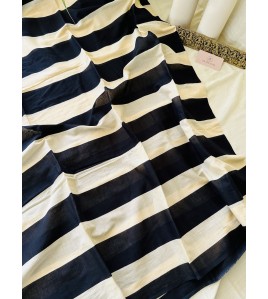 Striped Black and creme - Mul Cotton Saree