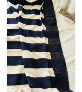Striped Black and creme - Mul Cotton Saree