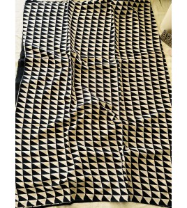 Triangle Black and creme - Mul cotton Saree