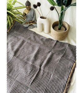 Coffee Grey Stripe-Silk Cotton Saree
