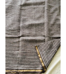 Coffee Grey Stripe-Silk Cotton Saree