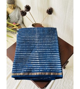 Blue Stripe-Silk Cotton Saree