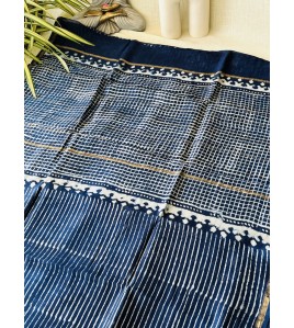 Blue Stripe-Silk Cotton Saree