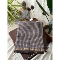Coffee Grey Checked-Silk Cotto...