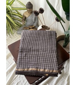 Coffee Grey Checked-Silk Cotton Saree