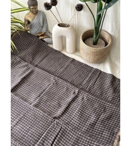 Coffee Grey Checked-Silk Cotton Saree