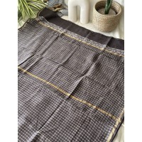 Coffee Grey Checked-Silk Cotto... Coffee Grey Checked-Silk Cotto...