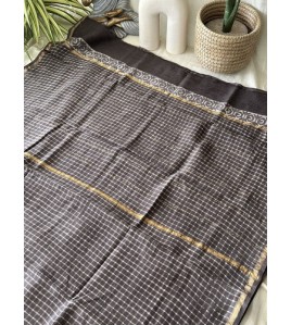 Coffee Grey Checked-Silk Cotton Saree